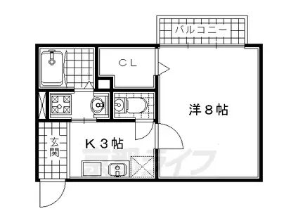 近鉄京都線 小倉駅(京都) 徒歩17分 2階建 築22年(1K/1階)の間取り写真