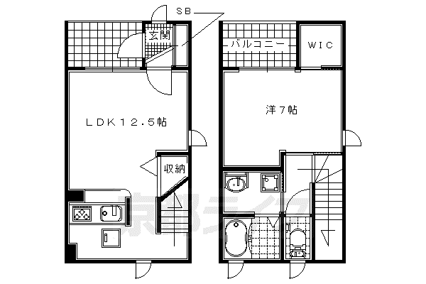 奈良線 城陽駅 徒歩4分 2階建 築21年(1LDK/1階)の間取り写真