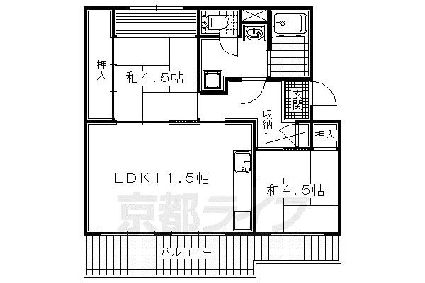 近鉄京都線 小倉駅(京都) 徒歩22分 5階建 築46年(2LDK/4階)の間取り写真