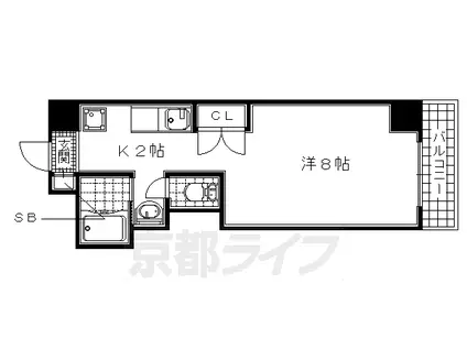 近鉄京都線 向島駅 徒歩5分 3階建 築23年(1K/3階)の間取り写真