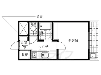 近鉄京都線 小倉駅(京都) 徒歩4分 5階建 築34年(1K/5階)の間取り写真