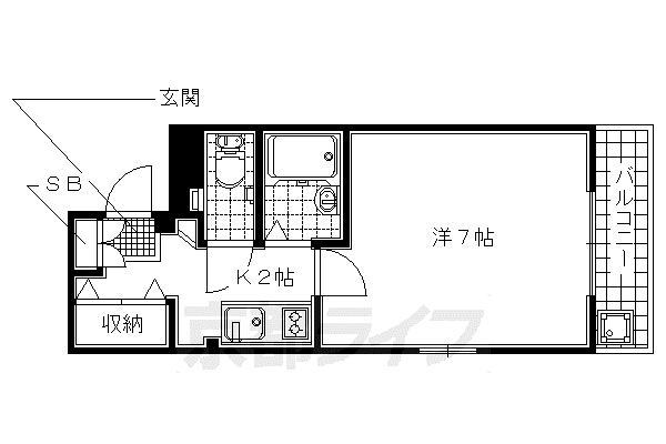 近鉄京都線 小倉駅(京都) 徒歩4分 5階建 築35年(1K/5階)の間取り写真