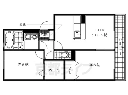 近鉄京都線 富野荘駅 徒歩4分 3階建 築19年(2LDK/3階)の間取り写真