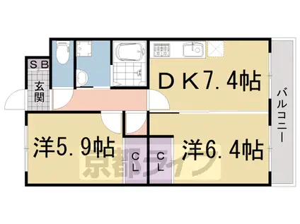 近鉄京都線 小倉駅(京都) 徒歩12分 3階建 築18年(2DK/2階)の間取り写真
