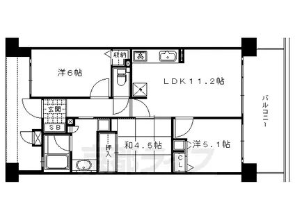 エスリード宇治広野(3LDK/6階)の間取り写真