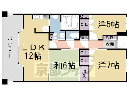 クレステージ宇治小倉プリヴィア(3LDK/4階)の間取り写真