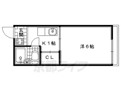 近鉄京都線 大久保駅(京都) 徒歩4分 2階建 築40年(1K/2階)の間取り写真