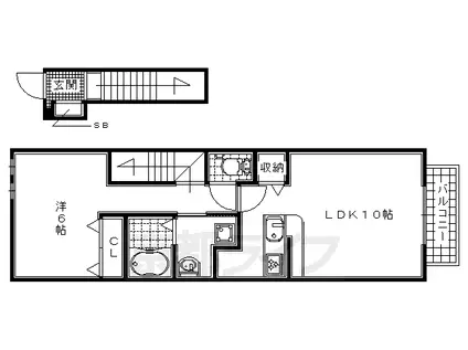 京阪電気鉄道宇治線 三室戸駅 徒歩7分 2階建 築17年(1LDK/2階)の間取り写真