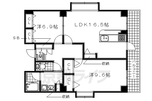 山陰本線 嵯峨嵐山駅 徒歩2分 5階建 築17年(2LDK/3階)の間取り写真