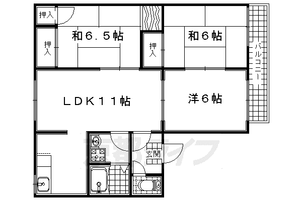 近鉄京都線 小倉駅(京都) 徒歩10分 2階建 築34年(3LDK/1階)の間取り写真