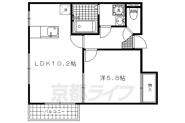 ポケットコート門跡町(1LDK/1階)の間取り写真