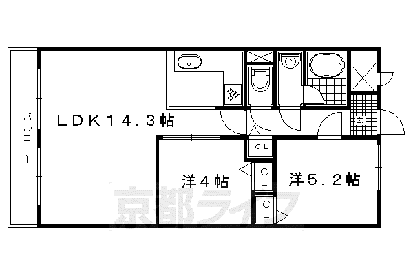 サンヴェール京都西陣(2LDK/2階)の間取り写真