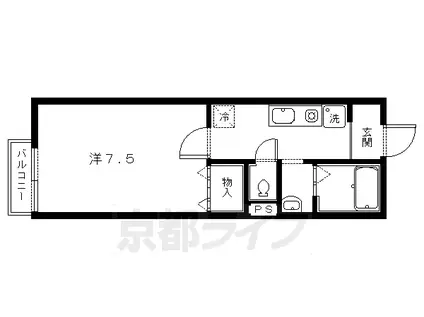 京都市烏丸線 北山駅(京都) 徒歩5分 2階建 築24年(1K/1階)の間取り写真