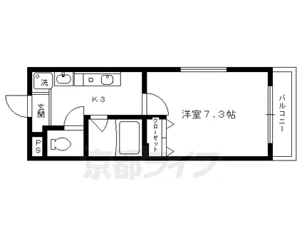 京都市烏丸線 今出川駅 徒歩5分 4階建 築24年(1K/2階)の間取り写真