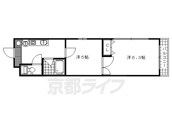 京都市烏丸線 今出川駅 徒歩5分 4階建 築25年(2K/2階)の間取り写真