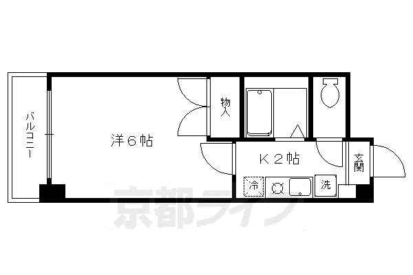 京福北野線 北野白梅町駅 徒歩7分 4階建 築28年(1K/2階)の間取り写真