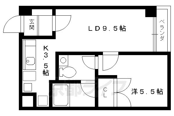 コアロード糺ノ森(1LDK/1階)の間取り写真