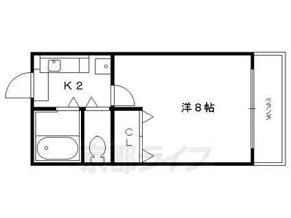 京都市烏丸線 北大路駅 徒歩15分 4階建 築32年(1K/4階)の間取り写真