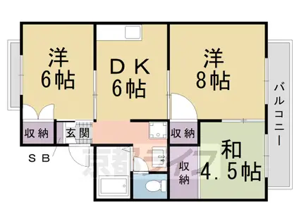 京福北野線 北野白梅町駅 徒歩7分 2階建 築39年(3DK/2階)の間取り写真