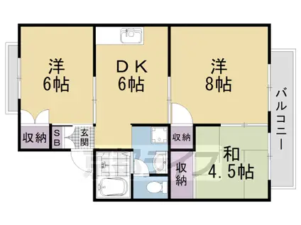 京福北野線 北野白梅町駅 徒歩7分 2階建 築39年(3DK/1階)の間取り写真