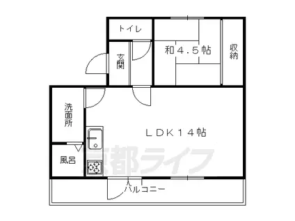 京都市烏丸線 北大路駅 徒歩23分 4階建 築47年(1LDK/1階)の間取り写真