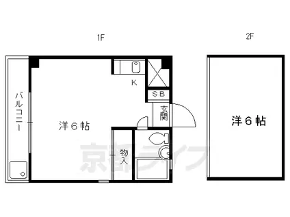 京福北野線 北野白梅町駅 徒歩8分 2階建 築36年(1K/2階)の間取り写真