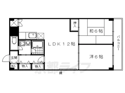 叡山電鉄 茶山・京都芸術大学駅 徒歩7分 7階建 築48年(2LDK/3階)の間取り写真