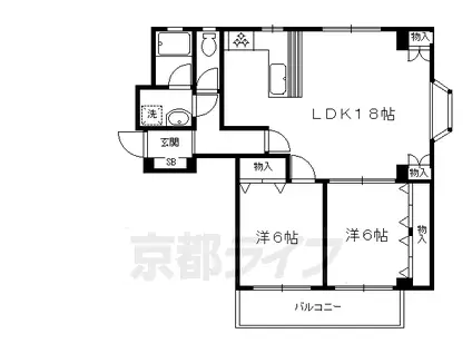 叡山電鉄 岩倉駅(京都) 徒歩5分 3階建 築34年(2LDK/2階)の間取り写真