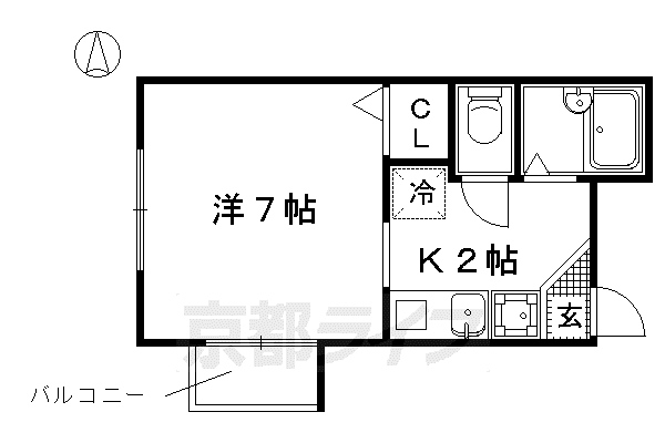 京阪電気鉄道鴨東線 神宮丸太町駅 徒歩5分 4階建 築30年(1K/2階)の間取り写真