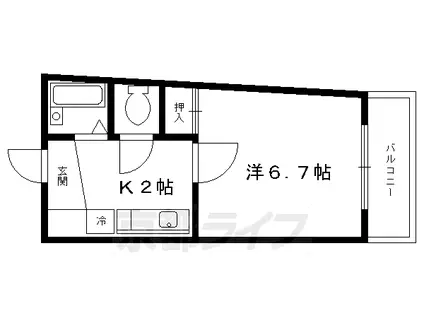 京都市烏丸線 北大路駅 徒歩20分 4階建 築31年(1K/3階)の間取り写真