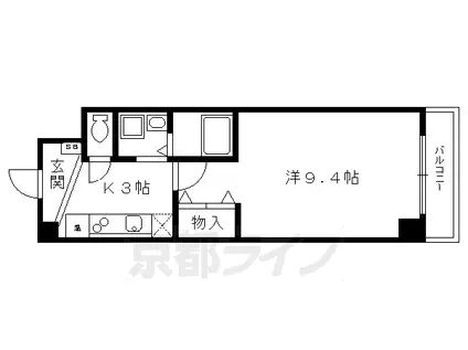京都市烏丸線 鞍馬口駅 徒歩2分 4階建 築23年(1K/3階)の間取り写真