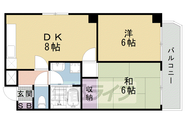 京都市烏丸線 今出川駅 徒歩7分 4階建 築37年(2LDK/2階)の間取り写真