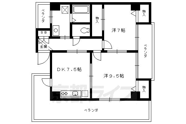 京都市烏丸線 五条駅(京都市営) 徒歩8分 15階建 築23年(2DK/13階)の間取り写真