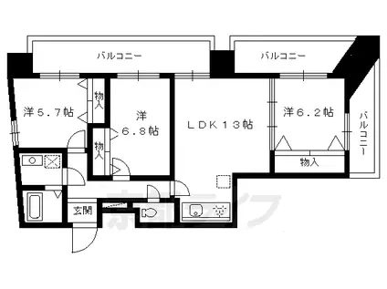 京都市烏丸線 今出川駅 徒歩12分 11階建 築22年(3LDK/11階)の間取り写真