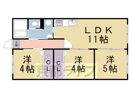 京福北野線 北野白梅町駅 徒歩12分 7階建 築55年(3LDK/1階)の間取り写真