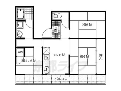 京都市烏丸線 北山駅(京都) 徒歩25分 4階建 築50年(3DK/4階)の間取り写真