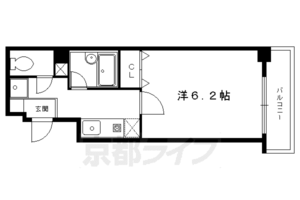 京都市烏丸線 北大路駅 徒歩10分 6階建 築29年(1K/2階)の間取り写真