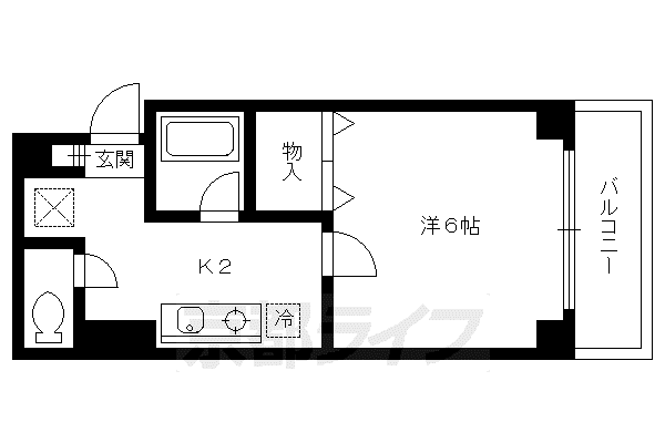 京都市烏丸線 北大路駅 徒歩10分 6階建 築29年(1K/4階)の間取り写真