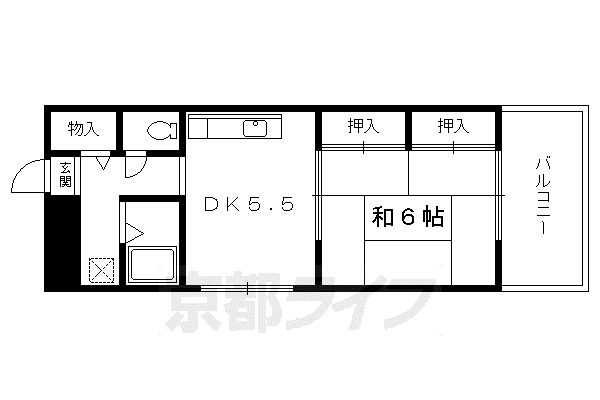 京都市烏丸線 烏丸御池駅 徒歩6分 5階建 築39年(1DK/3階)の間取り写真