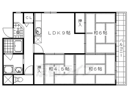 京都市烏丸線 北大路駅 徒歩12分 4階建 築39年(3LDK/4階)の間取り写真
