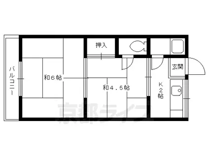 叡山電鉄 岩倉駅(京都) 徒歩7分 2階建 築49年(2K/2階)の間取り写真