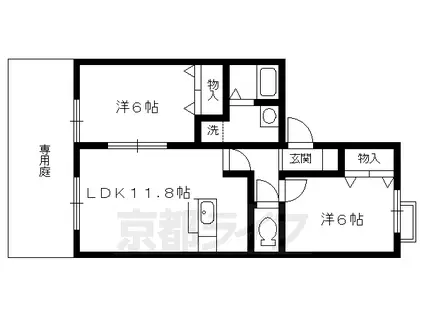 叡山電鉄 一乗寺駅 徒歩10分 2階建 築22年(2LDK/1階)の間取り写真