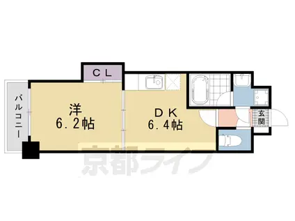山陰本線 二条駅 徒歩10分 11階建 築21年(1DK/5階)の間取り写真