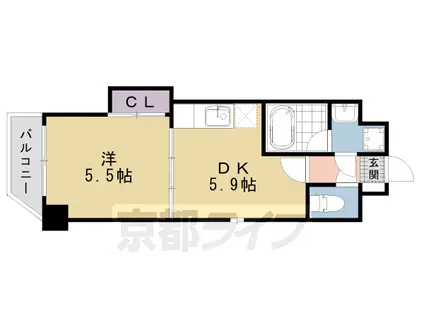 山陰本線 二条駅 徒歩10分 11階建 築21年(1DK/11階)の間取り写真