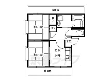 叡山電鉄 八幡前駅(京都) 徒歩12分 2階建 築36年(2DK/1階)の間取り写真
