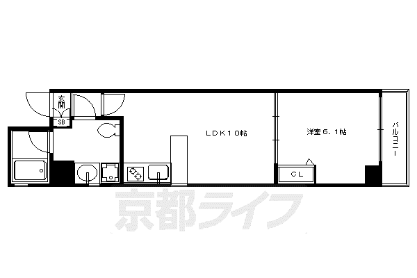 京阪電気鉄道鴨東線 神宮丸太町駅 徒歩5分 7階建 築22年(1LDK/3階)の間取り写真