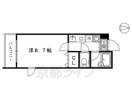 京都市烏丸線 北山駅(京都) 徒歩24分 4階建 築29年(1K/3階)の間取り写真
