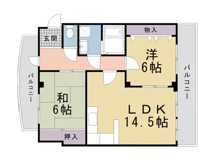 京都市烏丸線 松ケ崎駅(京都) 徒歩5分 3階建 築32年(2LDK/3階)の間取り写真