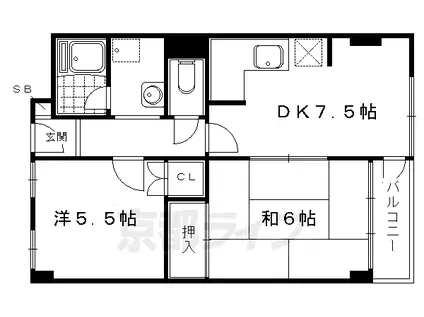 叡山電鉄 修学院駅 徒歩2分 8階建 築53年(2DK/4階)の間取り写真