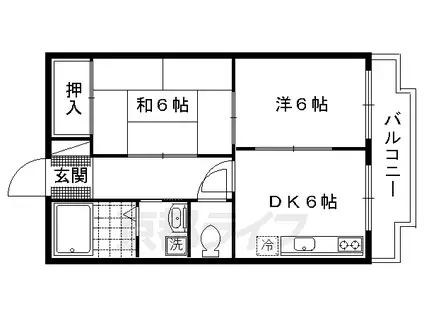 京都市烏丸線 北大路駅 徒歩20分 4階建 築37年(2DK/1階)の間取り写真